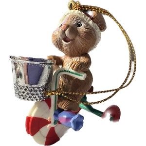 Lustre Fame Christmas Ornament Mouse Riding Tricycle Thimble 1993 VTG Incomplete